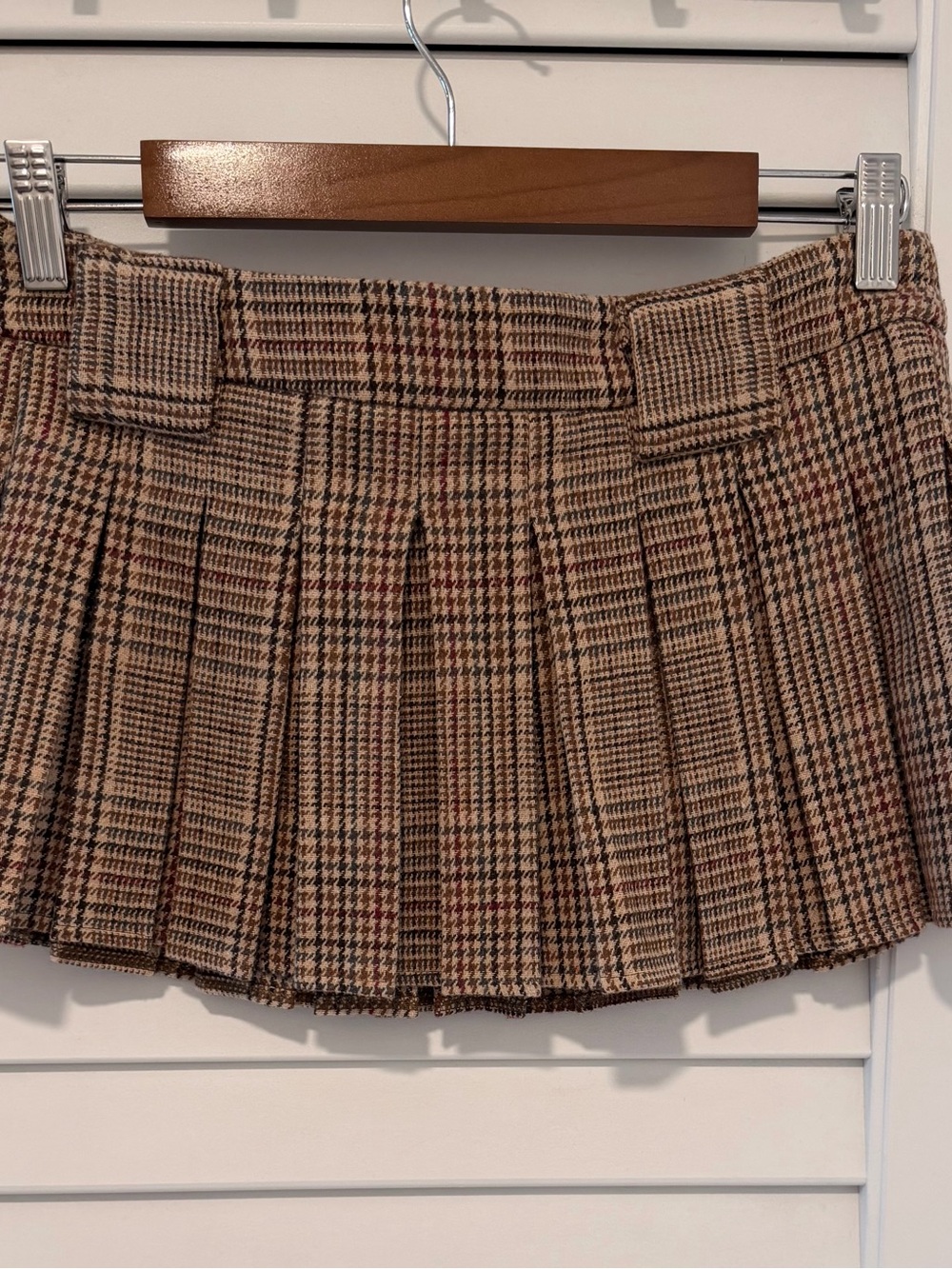 With Jean Plaid Pleated Mini Skirt in Brown Check